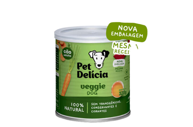 lata da ração úmida veggie para cães adultos da marca pet delícia
